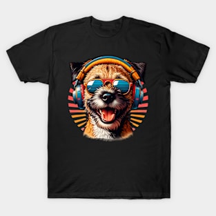 Grinning Border Terrier as Smiling DJ with Headphones T-Shirt